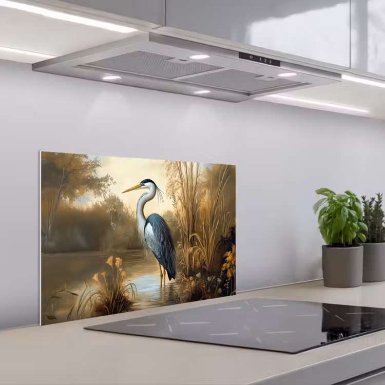 Paraschizzi cucina - Airone - Acqua - Piante — 1