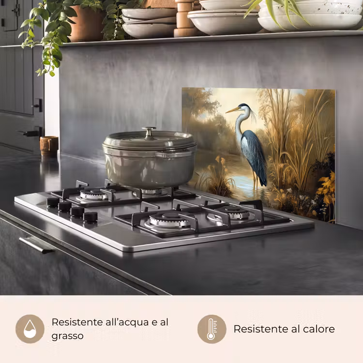 Paraschizzi cucina - Airone - Acqua - Piante — 2