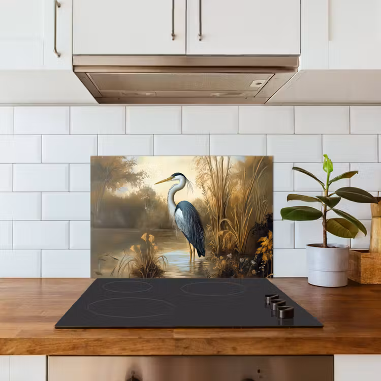 Paraschizzi cucina - Airone - Acqua - Piante — 3