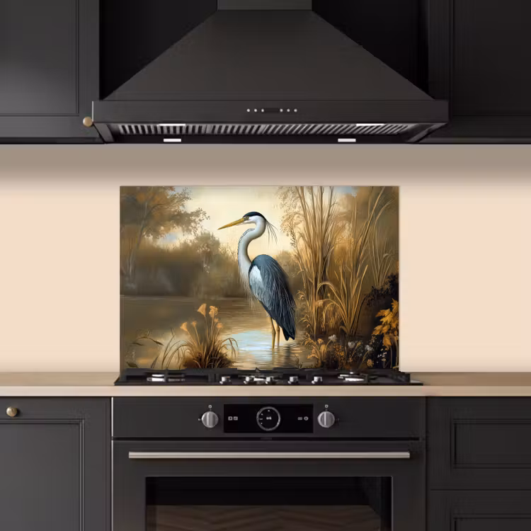 Paraschizzi cucina - Airone - Acqua - Piante — 5