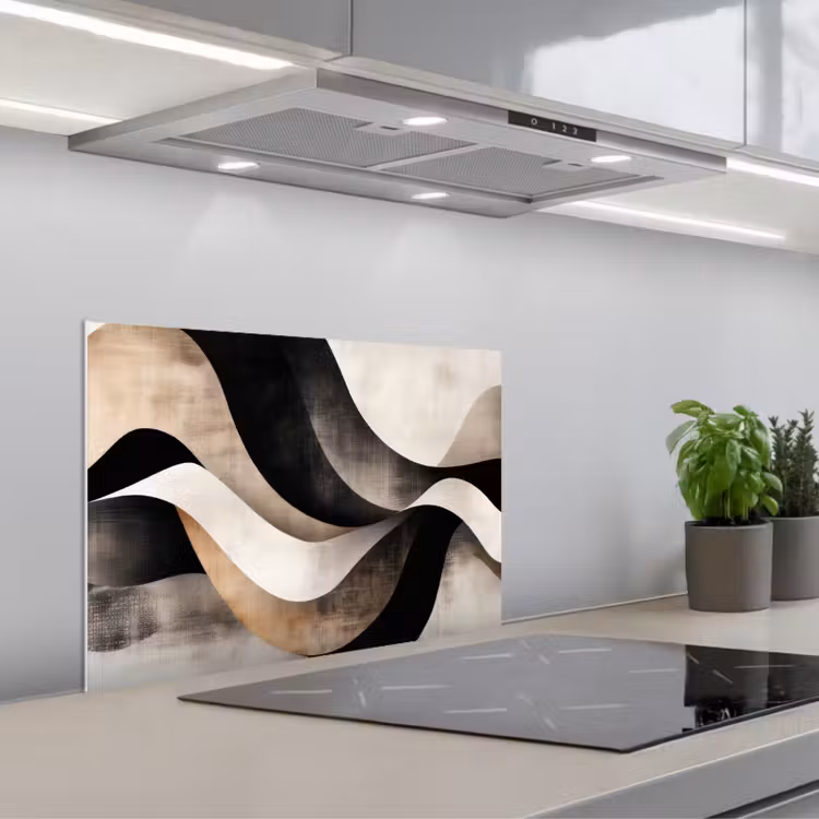 Paraschizzi cucina - Astratto - Onde - Nero - Intemperie — 1