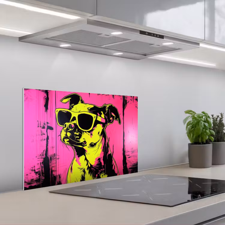 Paraschizzi cucina - Cane - Occhiali da sole - Rosa - Arte — 1