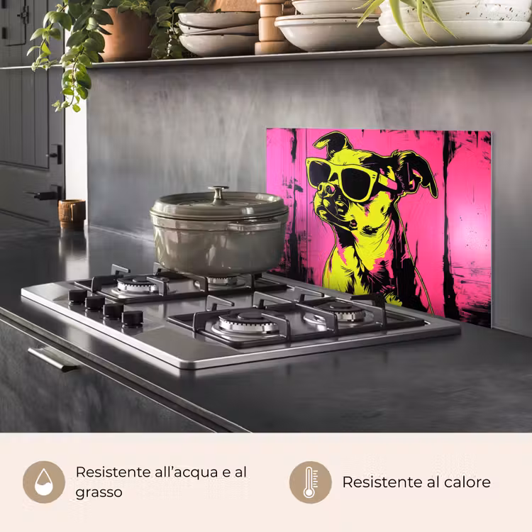 Paraschizzi cucina - Cane - Occhiali da sole - Rosa - Arte — 2