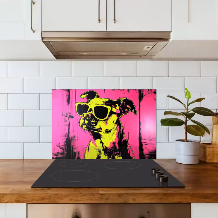 Paraschizzi cucina - Cane - Occhiali da sole - Rosa - Arte — 3