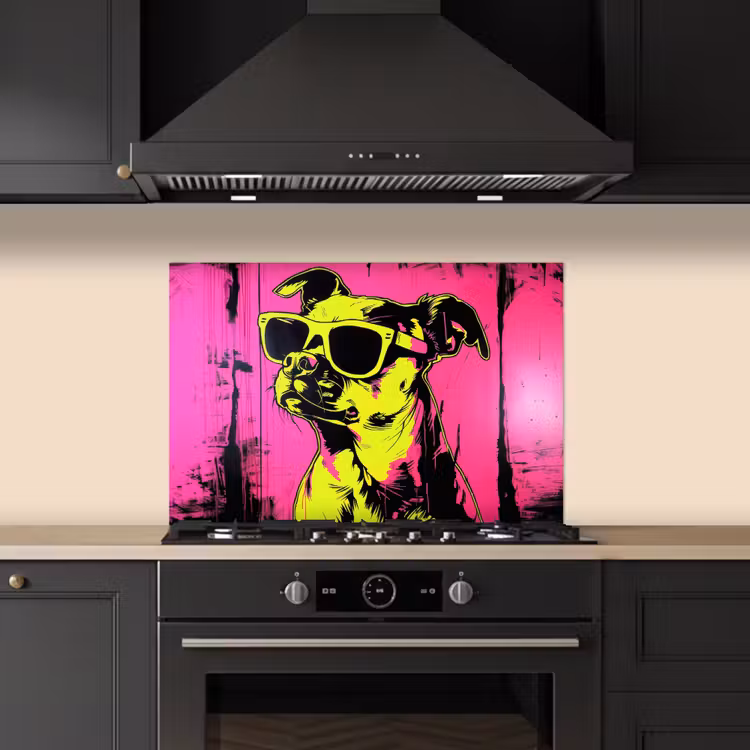Paraschizzi cucina - Cane - Occhiali da sole - Rosa - Arte — 5
