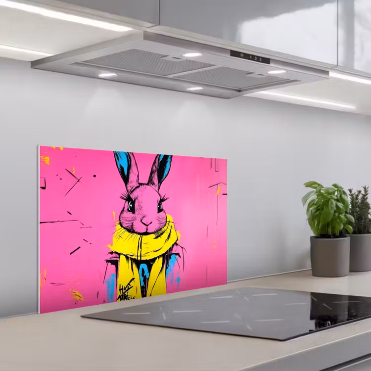 Paraschizzi cucina - Coniglio - Rosa acceso - Sciarpa - Astratto — 1