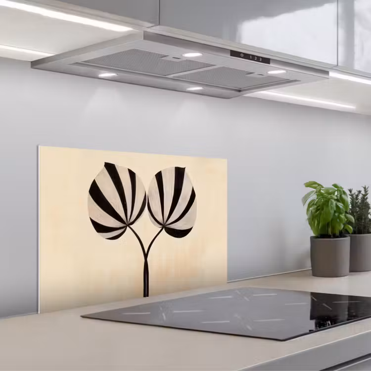 Paraschizzi cucina - Foglie - A righe - Stelo - Beige — 1