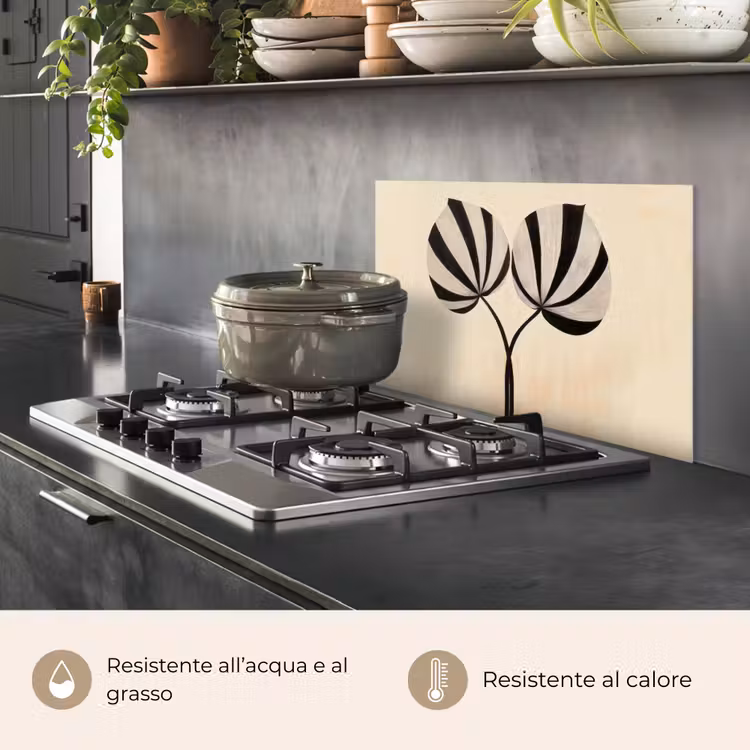 Paraschizzi cucina - Foglie - A righe - Stelo - Beige — 2