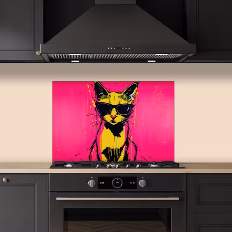 Paraschizzi cucina - Gatto - Arte - Occhiali da sole - Rosa — 5