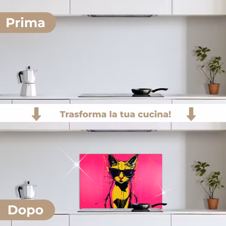 Paraschizzi cucina - Gatto - Arte - Occhiali da sole - Rosa — 7