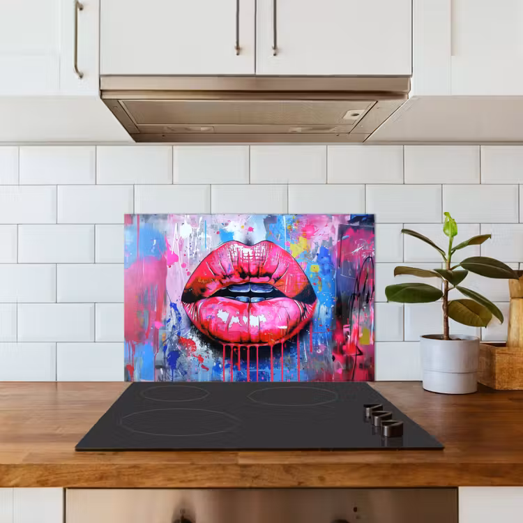 Paraschizzi cucina - Graffiti - Labbra - Rosa acceso - Dipinto — 3