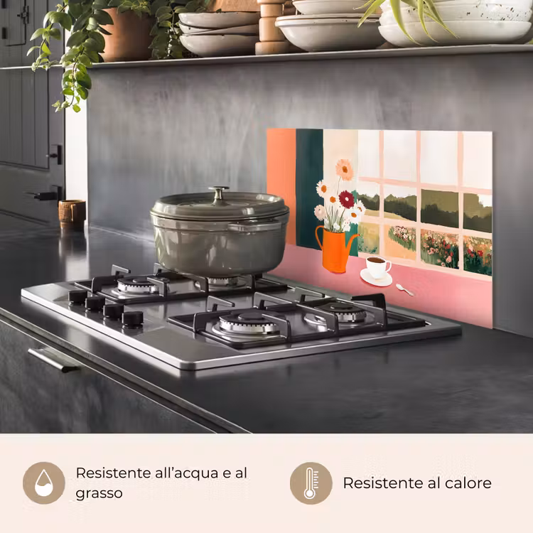 Paraschizzi cucina - Fiori - Caffè - Finestra — 2