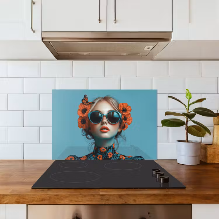 Paraschizzi cucina - Donna - Blu - Farfalla - Floreale - Estetica — 3