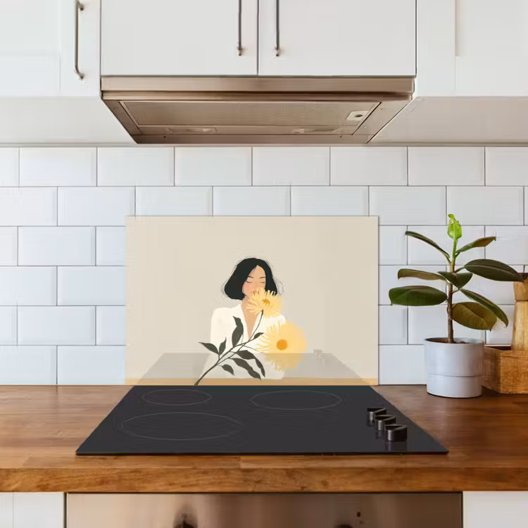 Paraschizzi cucina - Donna - Fiore - Giallo - Minimalista — 3
