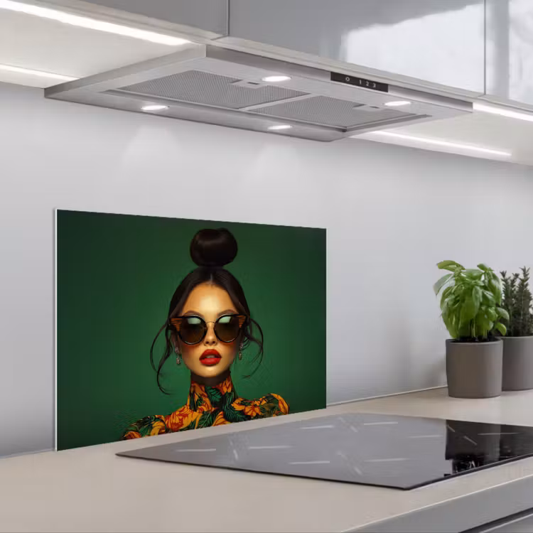 Paraschizzi cucina - Donna - Verde - Moderno - Occhiali - Astratto — 1