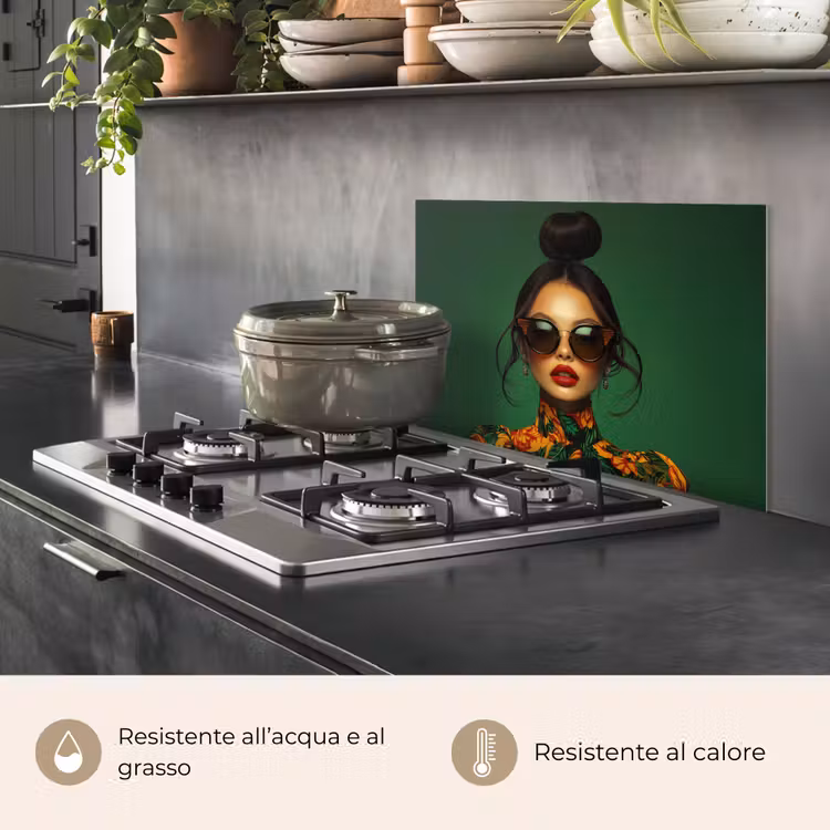 Paraschizzi cucina - Donna - Verde - Moderno - Occhiali - Astratto — 2