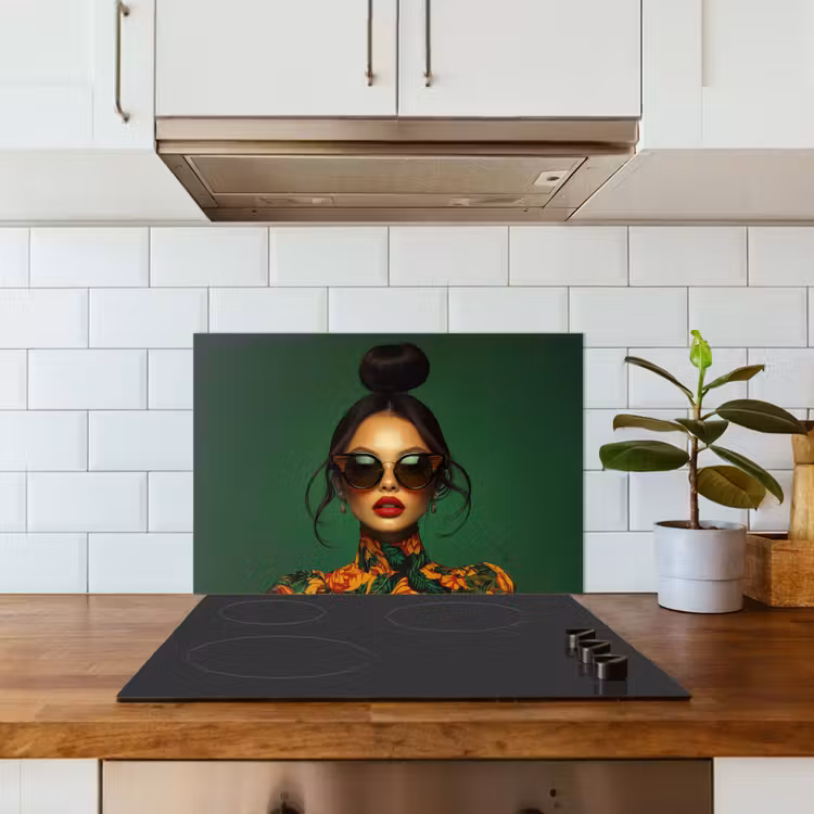 Paraschizzi cucina - Donna - Verde - Moderno - Occhiali - Astratto — 3