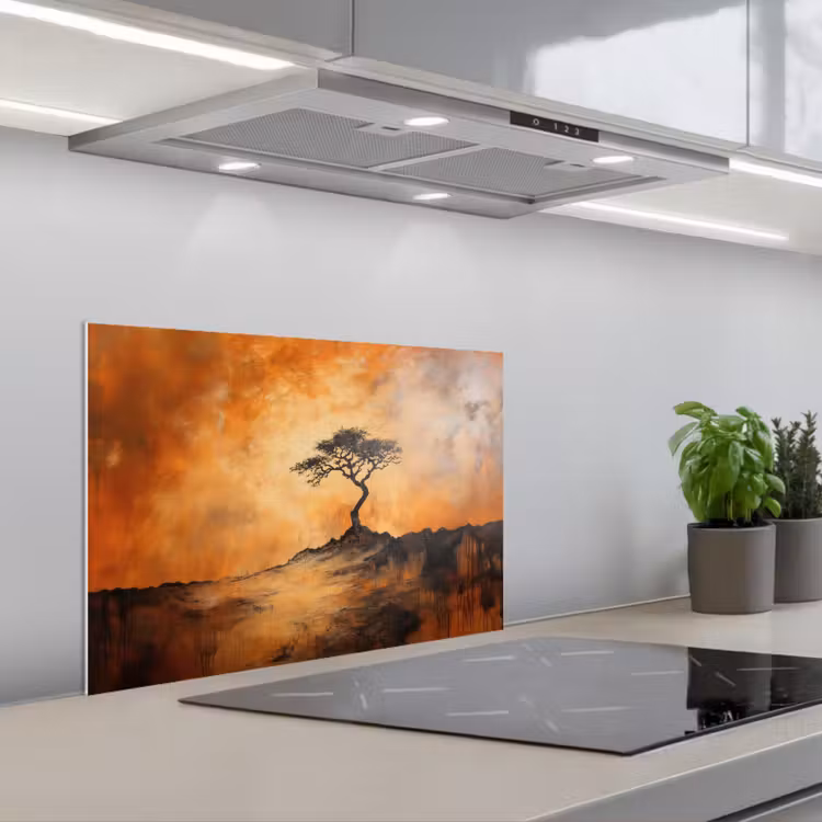 Paraschizzi cucina - Albero - Paesaggio - Arancione — 1