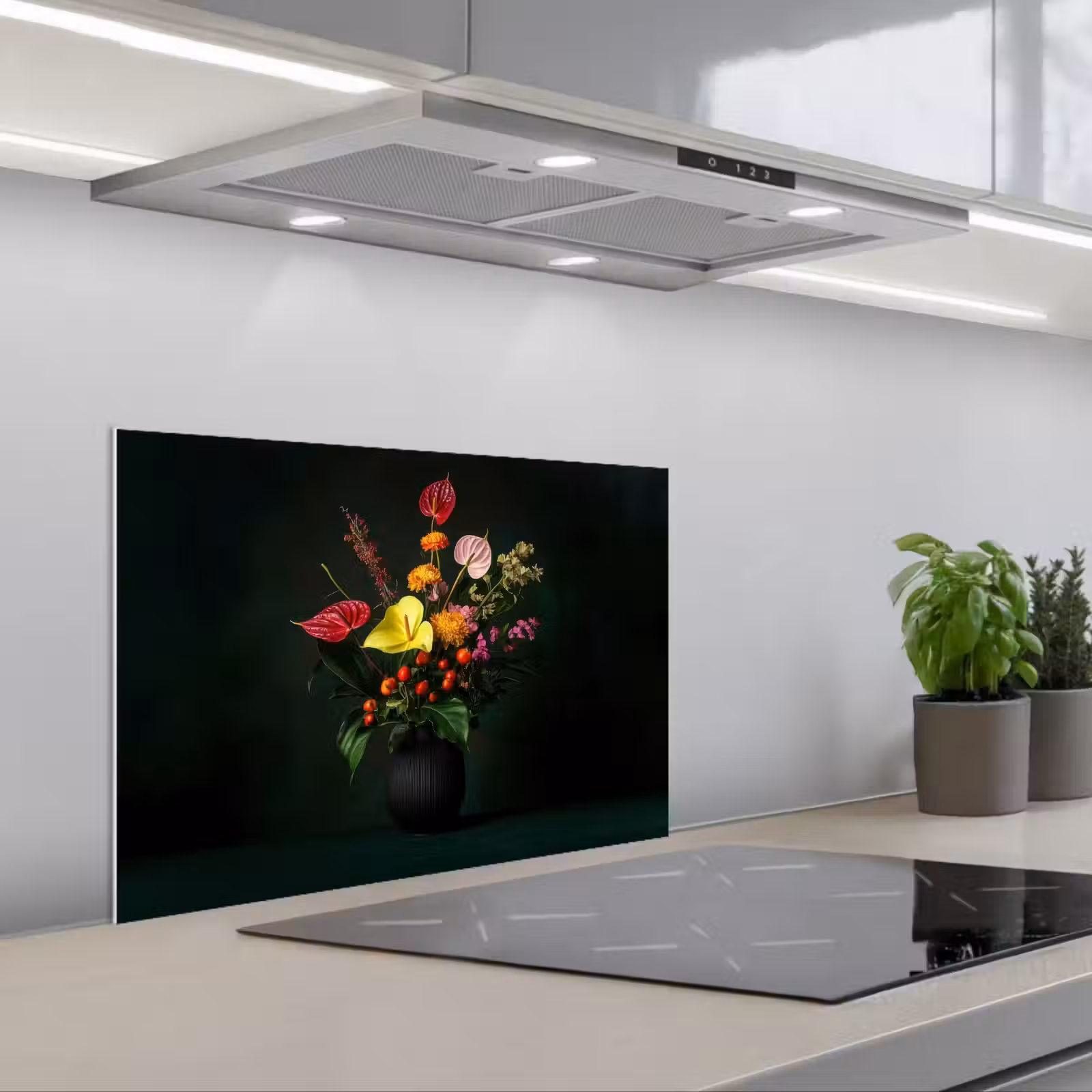 Paraschizzi cucina - Fiori - Vaso - Nero — 1