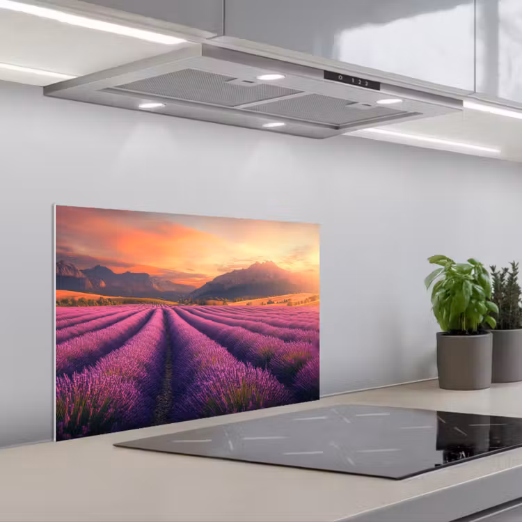 Paraschizzi cucina - Campo di lavanda - Tramonto - Viola — 1