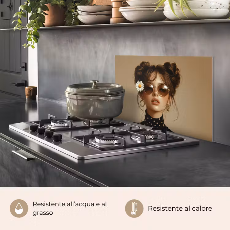 Paraschizzi cucina - Donna - Beige - Fiore - Moderno - Ritratto — 2