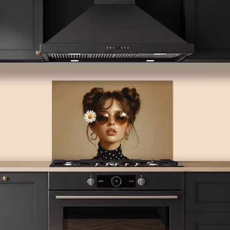 Paraschizzi cucina - Donna - Beige - Fiore - Moderno - Ritratto — 5