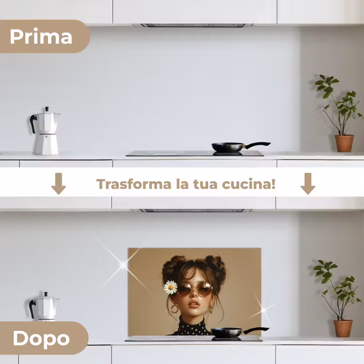 Paraschizzi cucina - Donna - Beige - Fiore - Moderno - Ritratto — 7