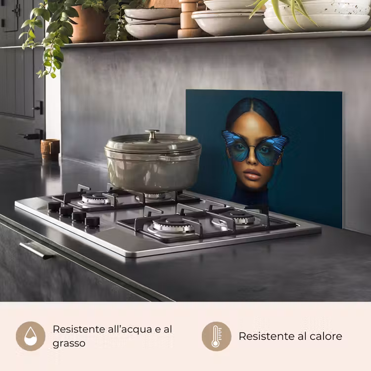 Paraschizzi cucina - Donna - Farfalla - Occhiali - Blu - Moderno - Ritratto — 2