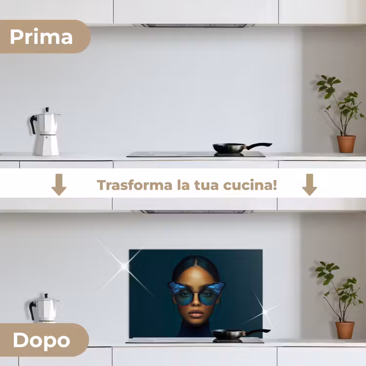 Paraschizzi cucina - Donna - Farfalla - Occhiali - Blu - Moderno - Ritratto — 7