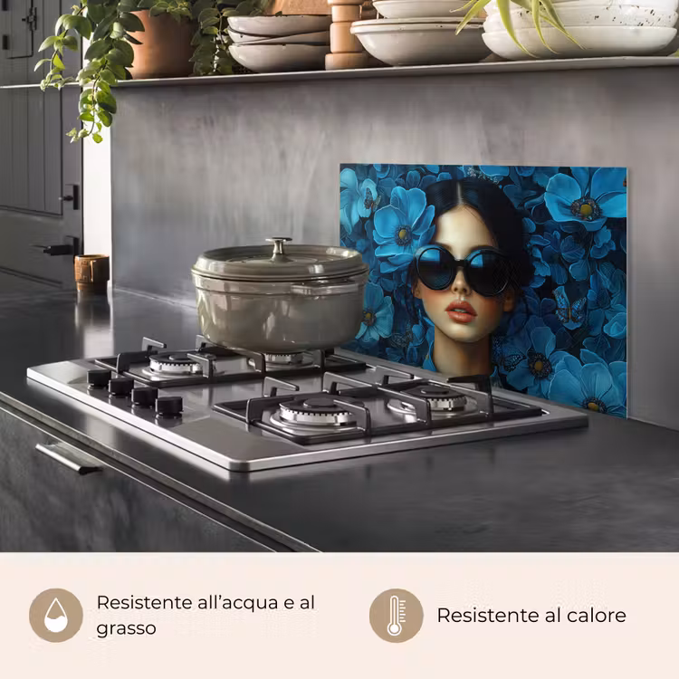 Paraschizzi cucina - Donna - Fiori - Blu - Estetica - Lusso — 2