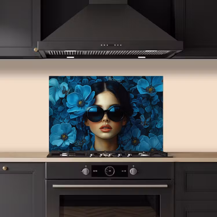 Paraschizzi cucina - Donna - Fiori - Blu - Estetica - Lusso — 5
