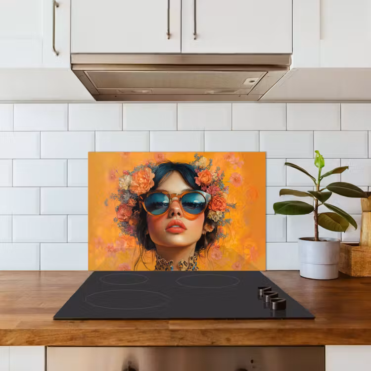 Paraschizzi cucina - Donna - Fiori - Estetica - Arancione — 3