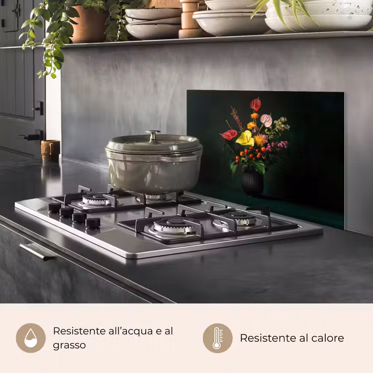 Paraschizzi cucina - Fiori - Vaso - Nero — 2