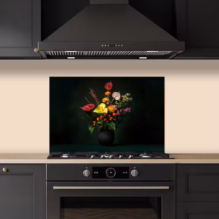 Paraschizzi cucina - Fiori - Vaso - Nero — 5