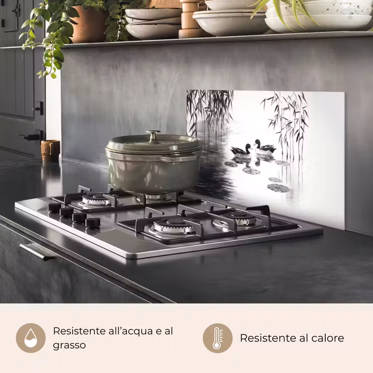 Paraschizzi cucina - Anatre - Ninfee - Canne - Nero — 2