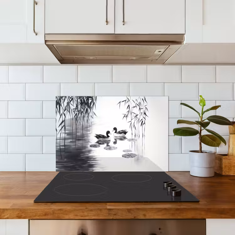 Paraschizzi cucina - Anatre - Ninfee - Canne - Nero — 3