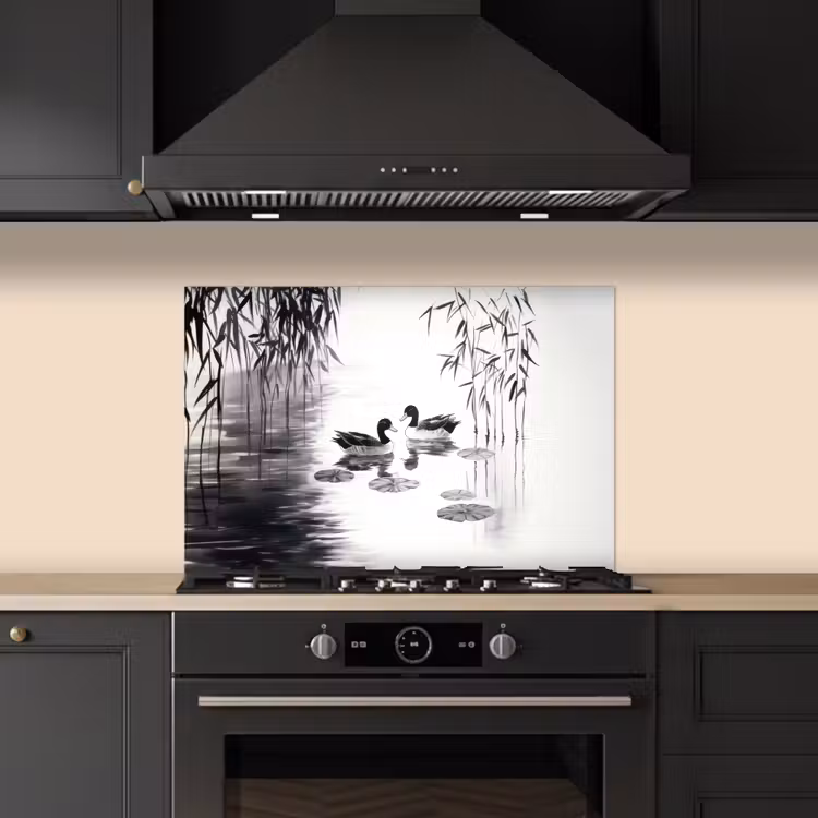 Paraschizzi cucina - Anatre - Ninfee - Canne - Nero — 5
