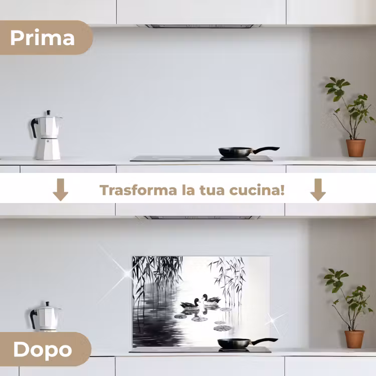 Paraschizzi cucina - Anatre - Ninfee - Canne - Nero — 7