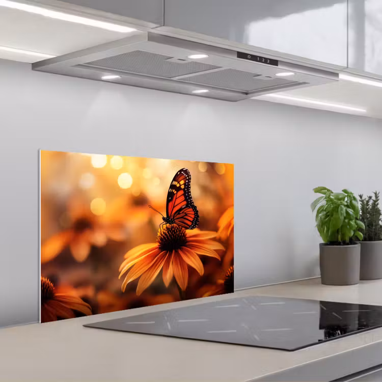 Paraschizzi cucina - Farfalla - Fiori - Arancione — 1