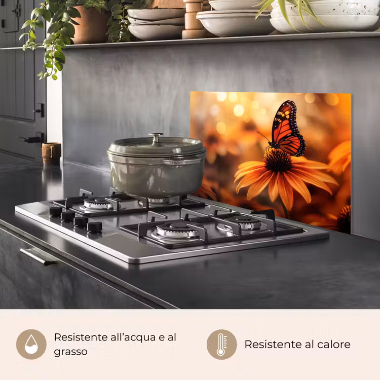 Paraschizzi cucina - Farfalla - Fiori - Arancione — 2