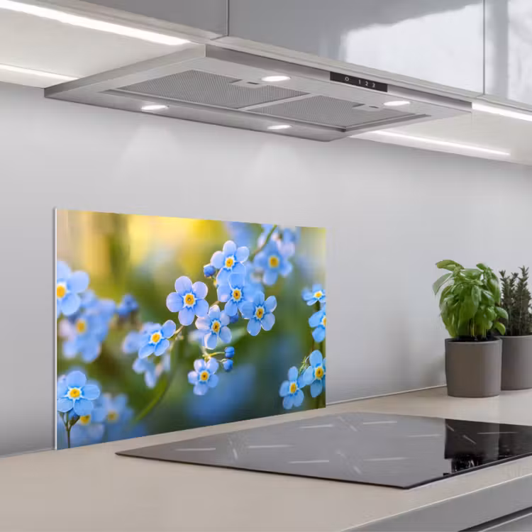 Paraschizzi cucina - Fiori - Blu - Non dimenticarmi — 1