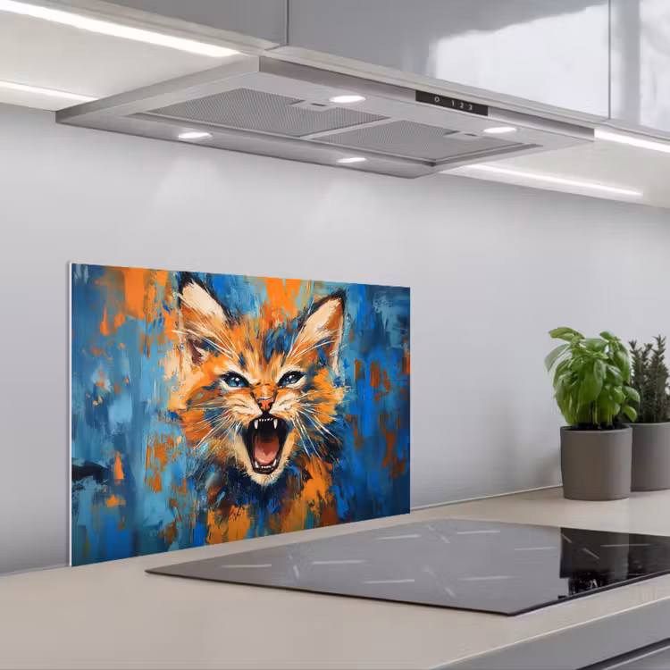Paraschizzi cucina - Gatto - Colorato - Arancione - Blu — 1