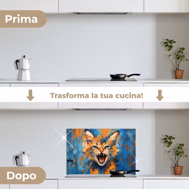 Paraschizzi cucina - Gatto - Colorato - Arancione - Blu — 7