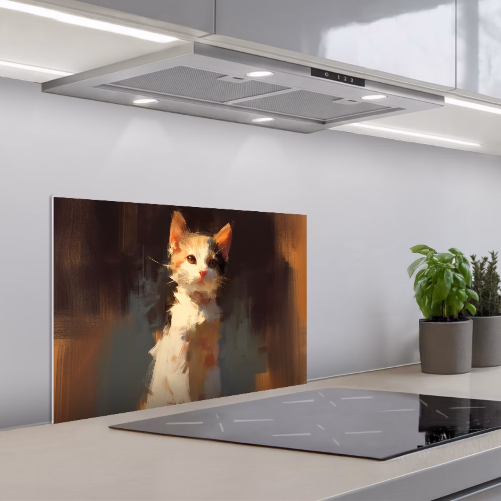 Paraschizzi cucina - Gatto - Dipinto - Artistico - Bianco — 1
