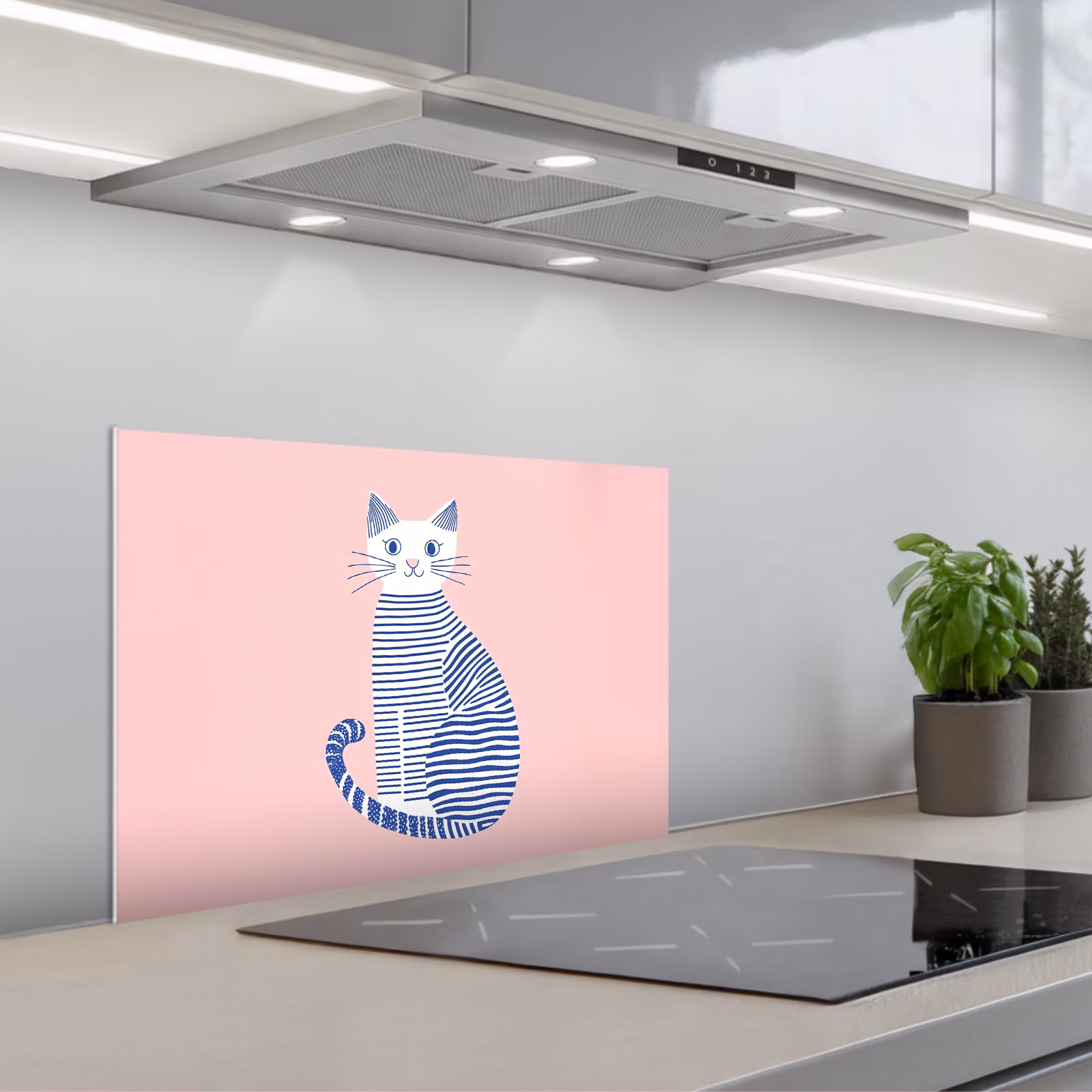 Paraschizzi cucina - Gatto - Illustrazione - Minimalista - Rosa — 1