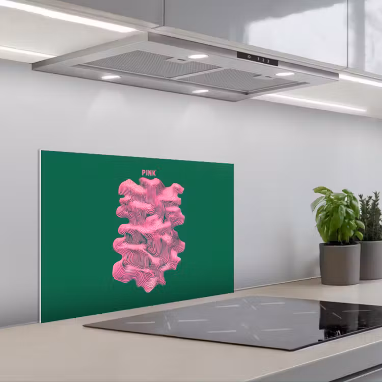Paraschizzi cucina - Astratto - Rosa - Linee - Verde — 1