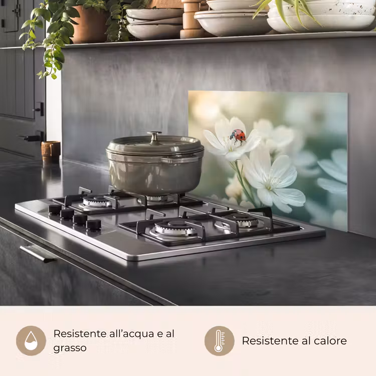 Paraschizzi cucina - Coccinella - Fiori - Bianco — 2