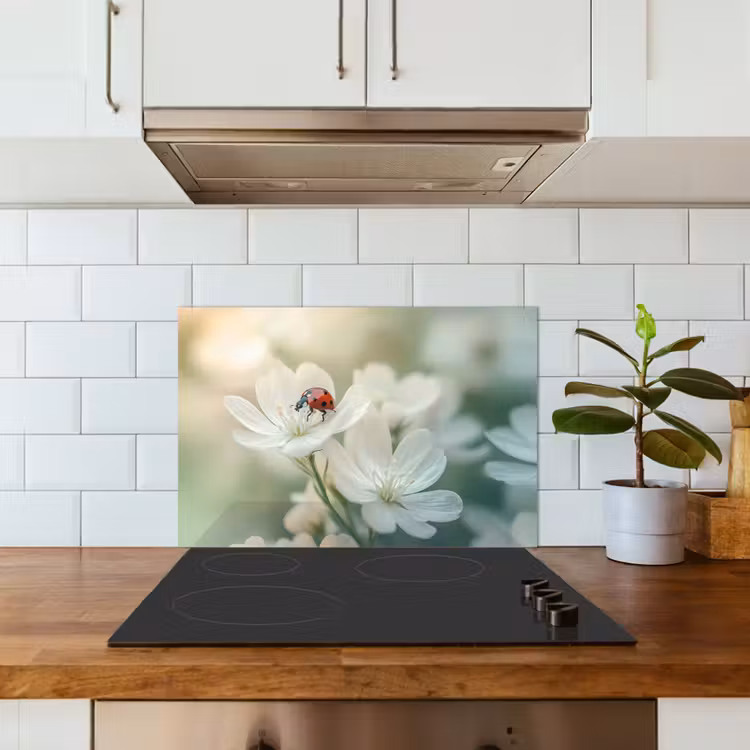 Paraschizzi cucina - Coccinella - Fiori - Bianco — 3