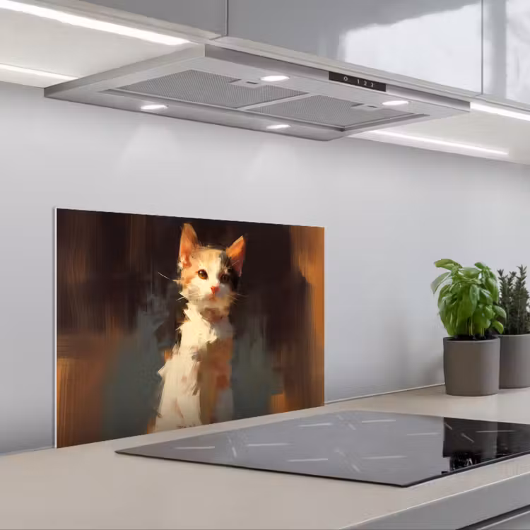 Paraschizzi cucina - Gatto - Dipinto - Artistico - Bianco — 1