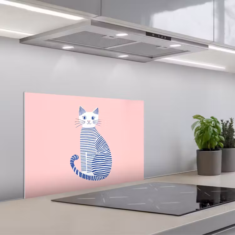 Paraschizzi cucina - Gatto - Illustrazione - Minimalista - Rosa — 1